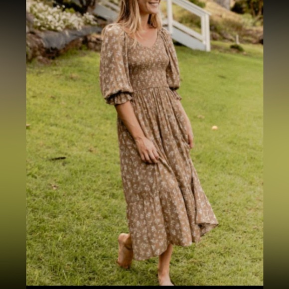 Neuflora Everett Dress- Foral Brown Midi Dress - Picture 1 of 5